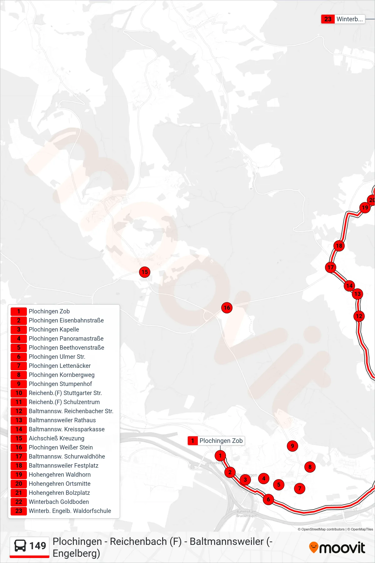 149 bus Line (Winterb. Engelb. Waldorfschule) route and stops on a map