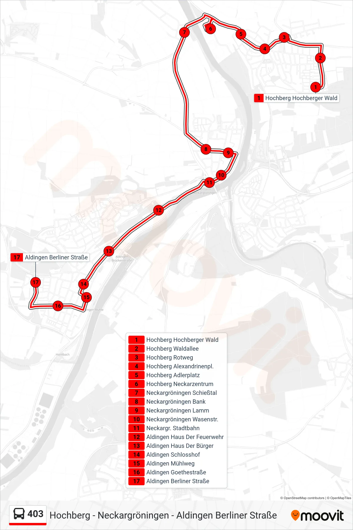 Linie 403 (Bus) Richtung Aldingen Berliner Straße: Route und Haltestellen auf der Karte