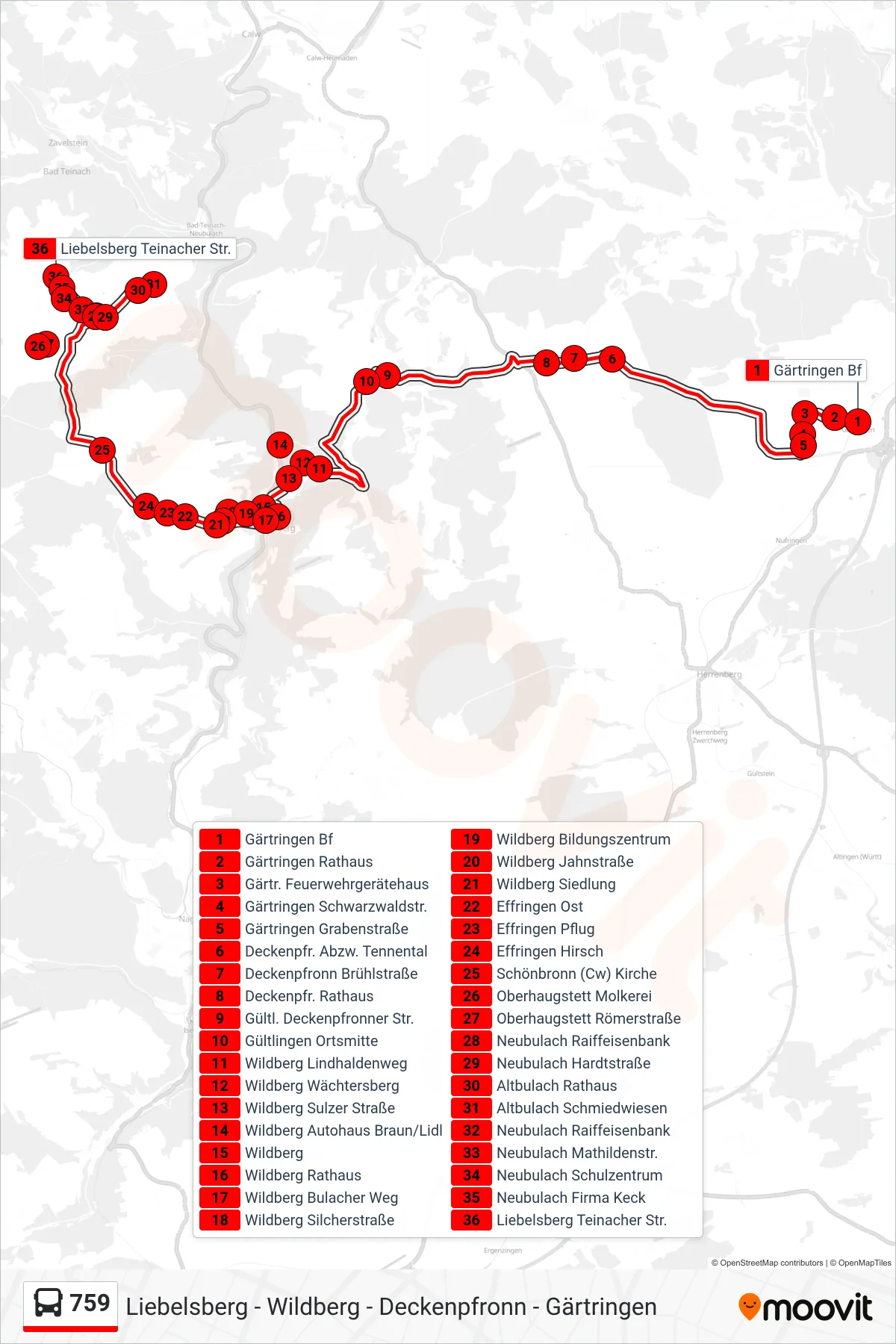 759 bus Line (Liebelsberg Teinacher Str.) route and stops on a map