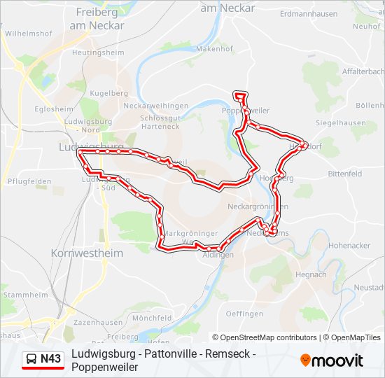 N43 bus Line Map