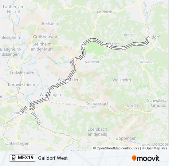 Поезд MEX19: карта маршрута