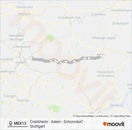 Поезд MEX13: карта маршрута