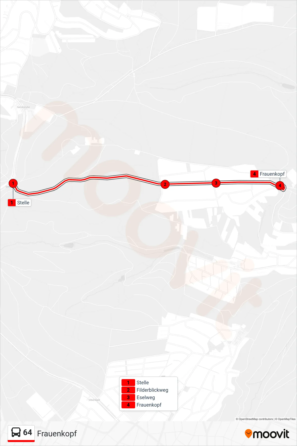 Linie 64 (Bus) Richtung Frauenkopf: Route und Haltestellen auf der Karte