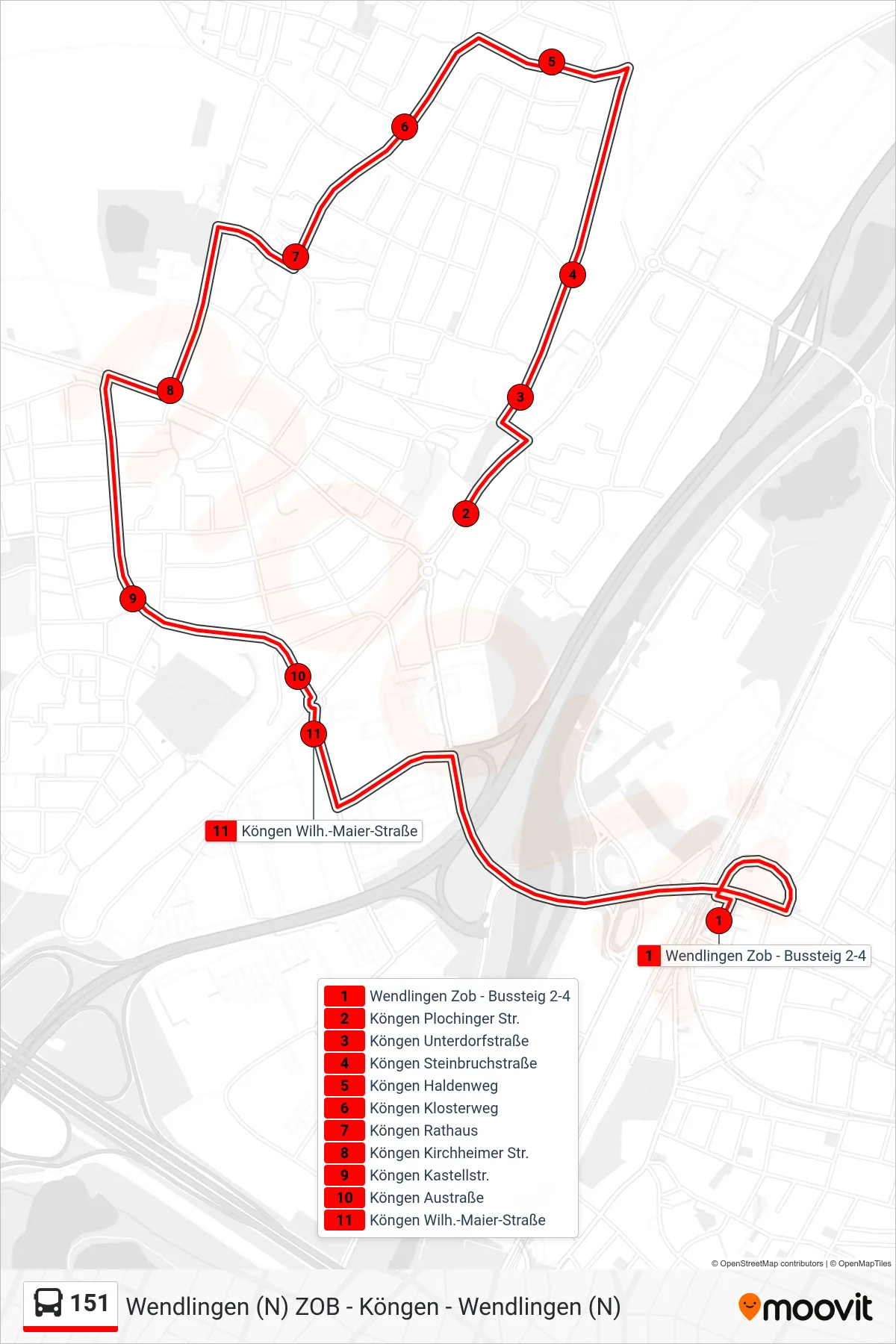 Linie 151 (Bus) Richtung Wendl. (N) Zob: Route und Haltestellen auf der Karte