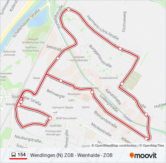 154 bus Line Map