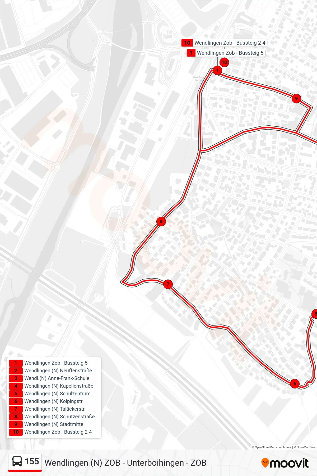 Linie 155 (Bus) Richtung Wendl. (N) Zob: Route und Haltestellen auf der Karte
