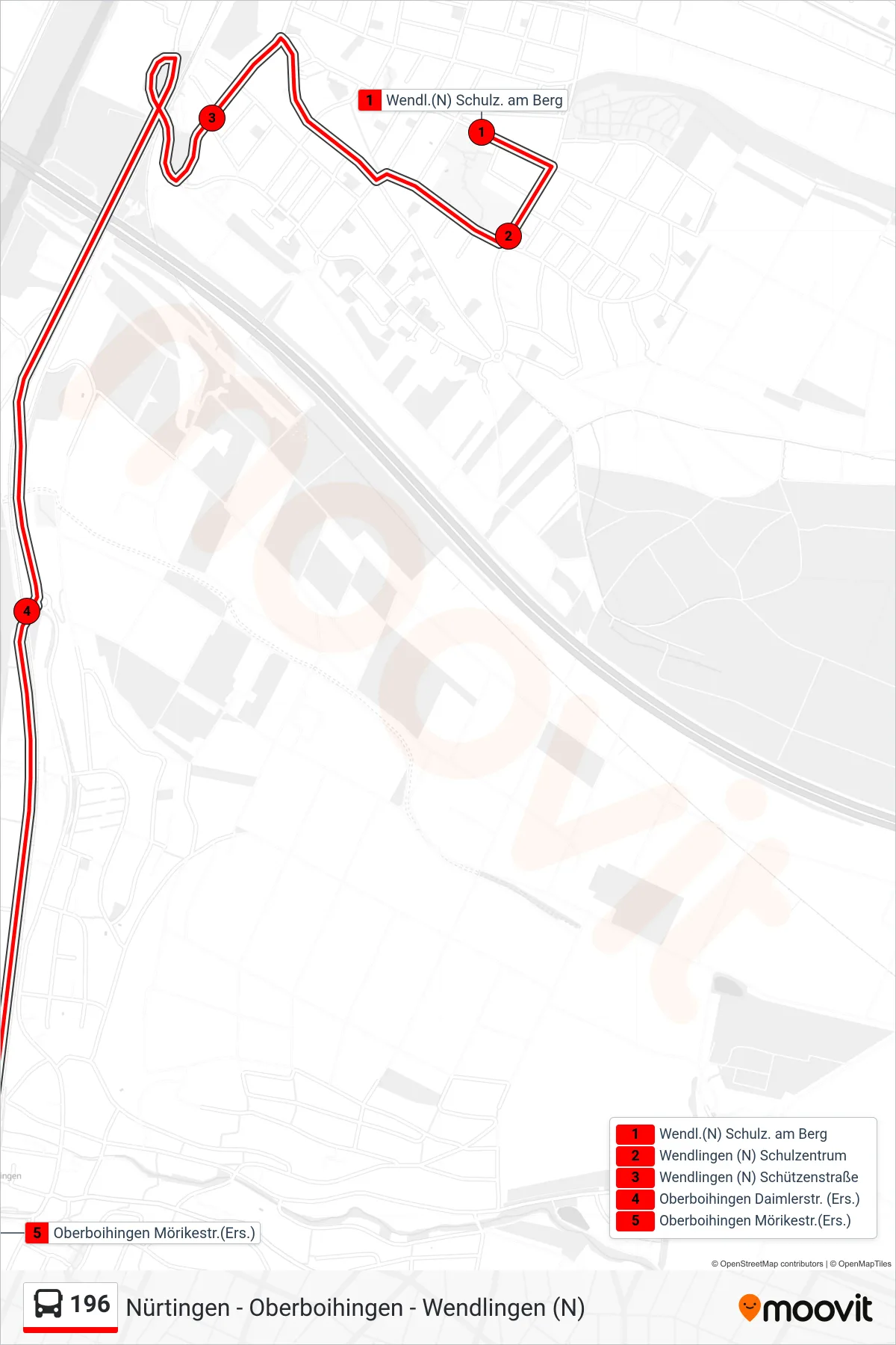 196 bus Line (Oberboihingen Mörikestr.(Ers.)) route and stops on a map