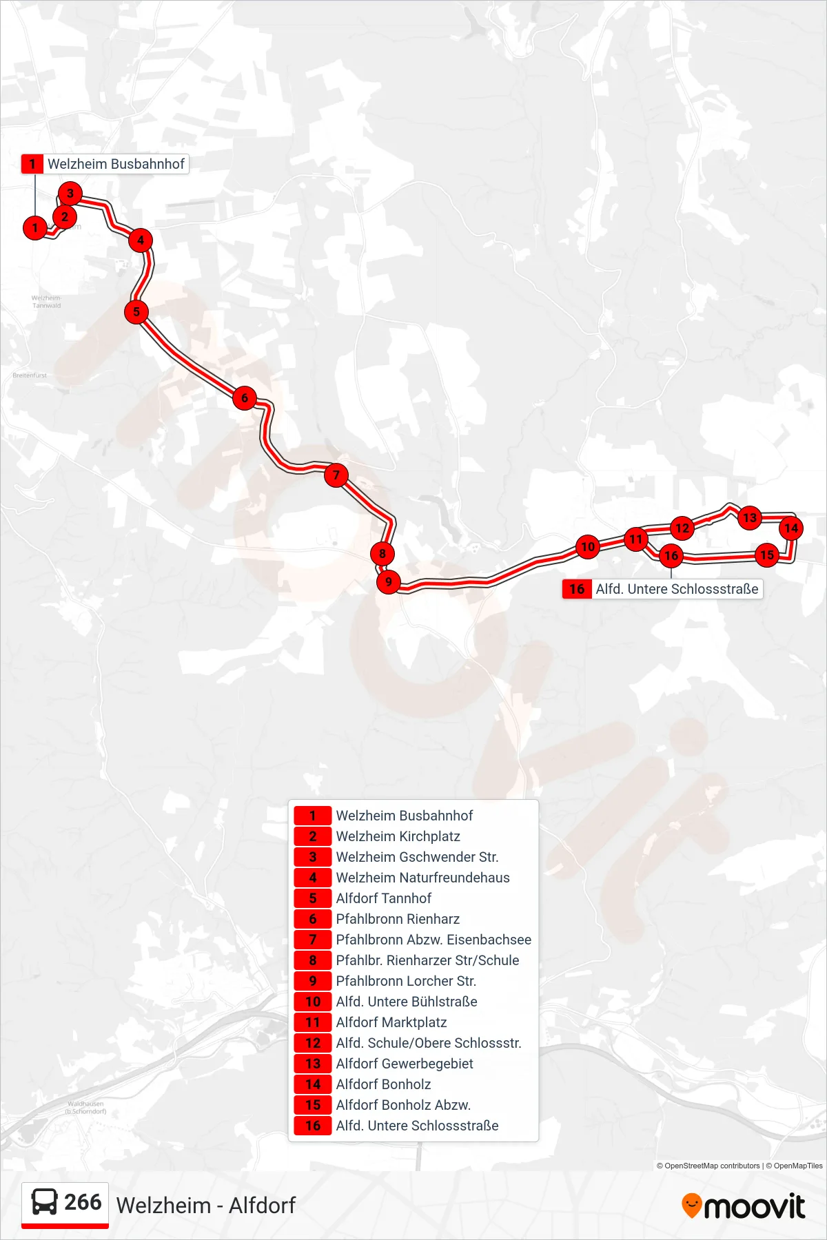 266 bus Line (Alfdorf Marktplatz) route and stops on a map