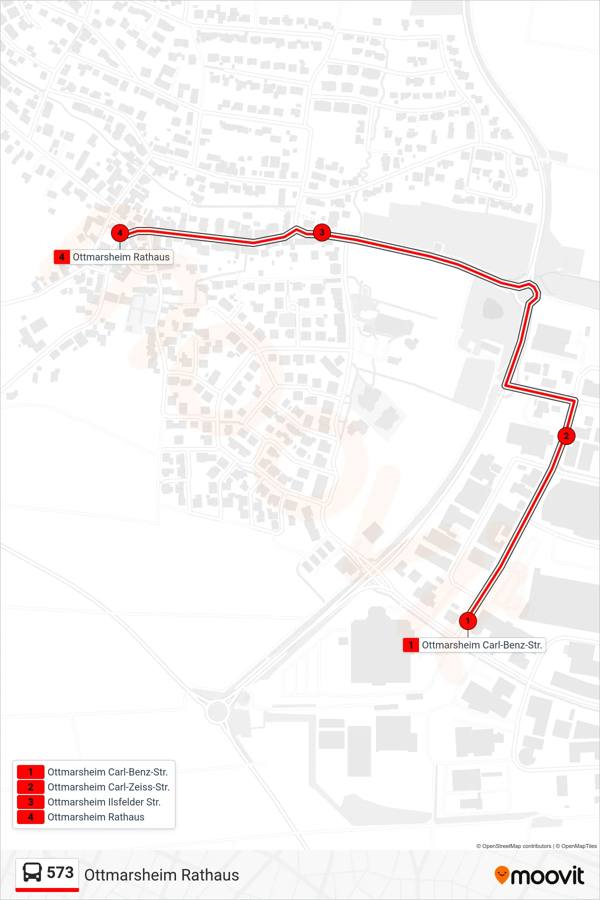 Linie 573 (Bus) Richtung Ottmarsheim Rathaus: Route und Haltestellen auf der Karte