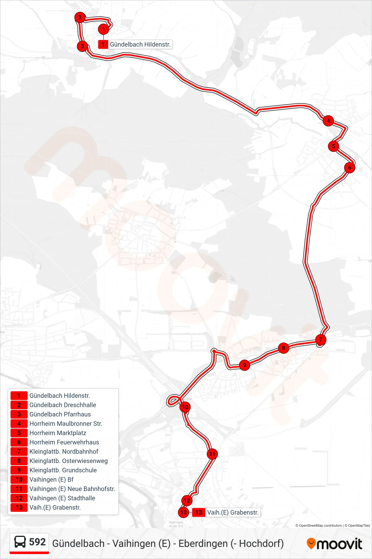 592 bus Line (Vaih.(E) Grabenstr.) route and stops on a map