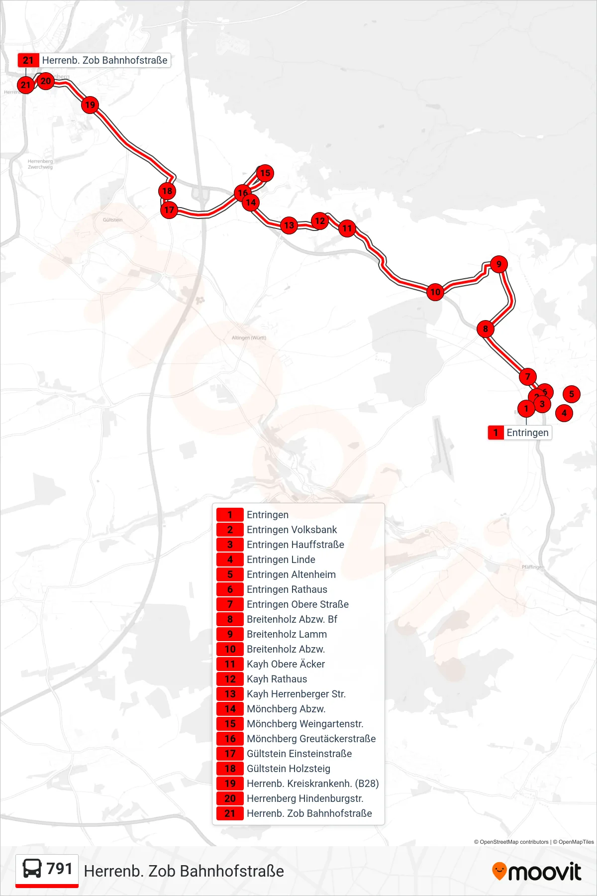 Linie 791 (Bus) Richtung Herrenb. Zob Bahnhofstraße: Route und Haltestellen auf der Karte