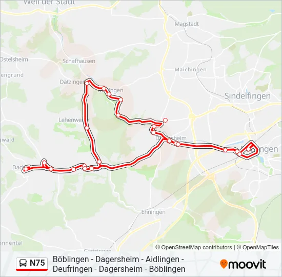 N75 Bus Line Map