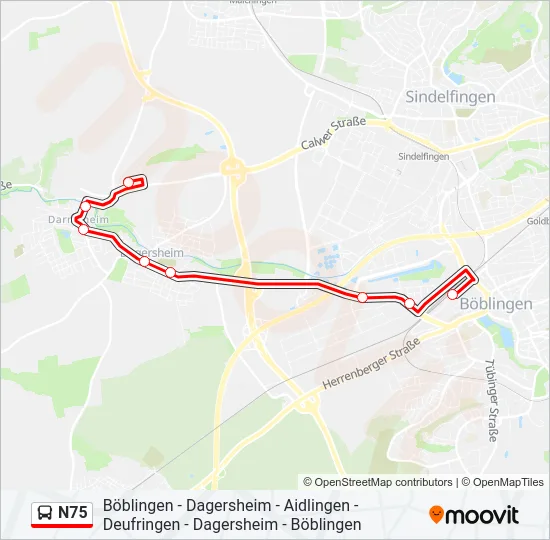 N75 Bus Line Map