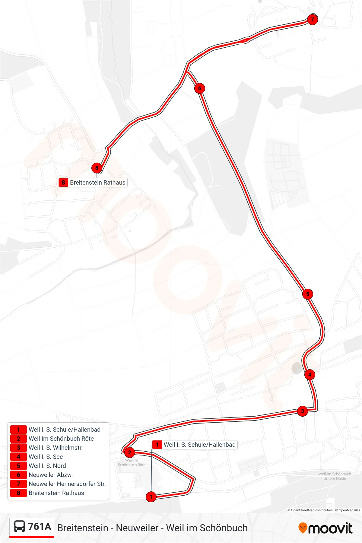 761A bus Line (Breitenstein Rathaus) route and stops on a map