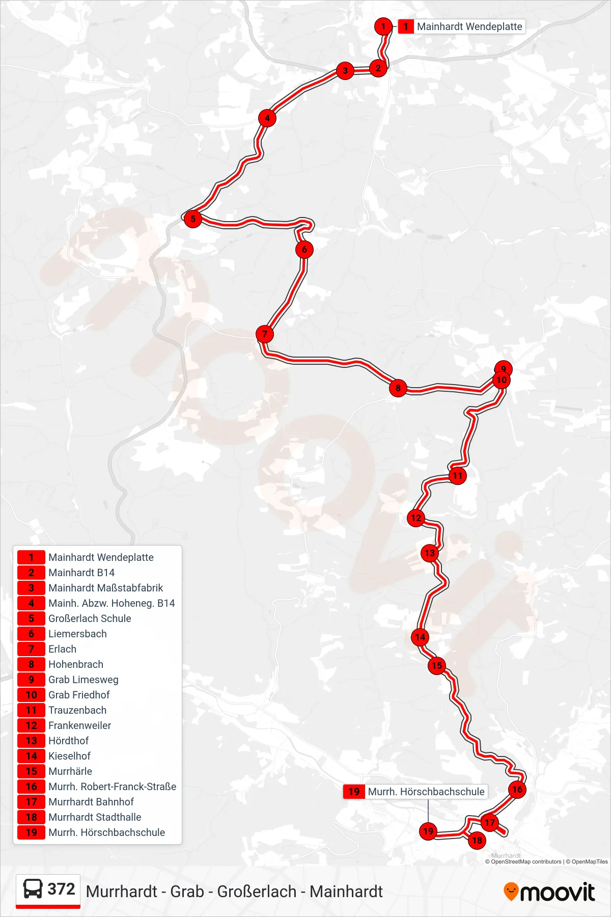 Linie 372 (Bus) Richtung Murrh. Hörschbachschule: Route und Haltestellen auf der Karte