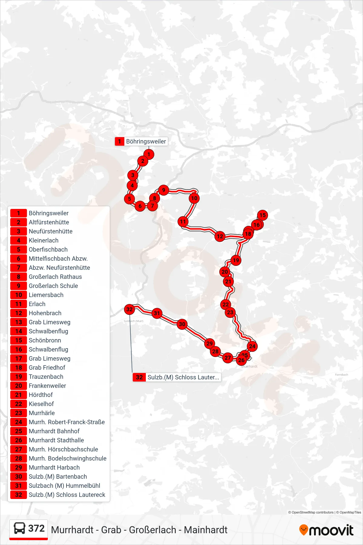 372 bus Line (Sulzb.(M) Schloss Lautereck) route and stops on a map
