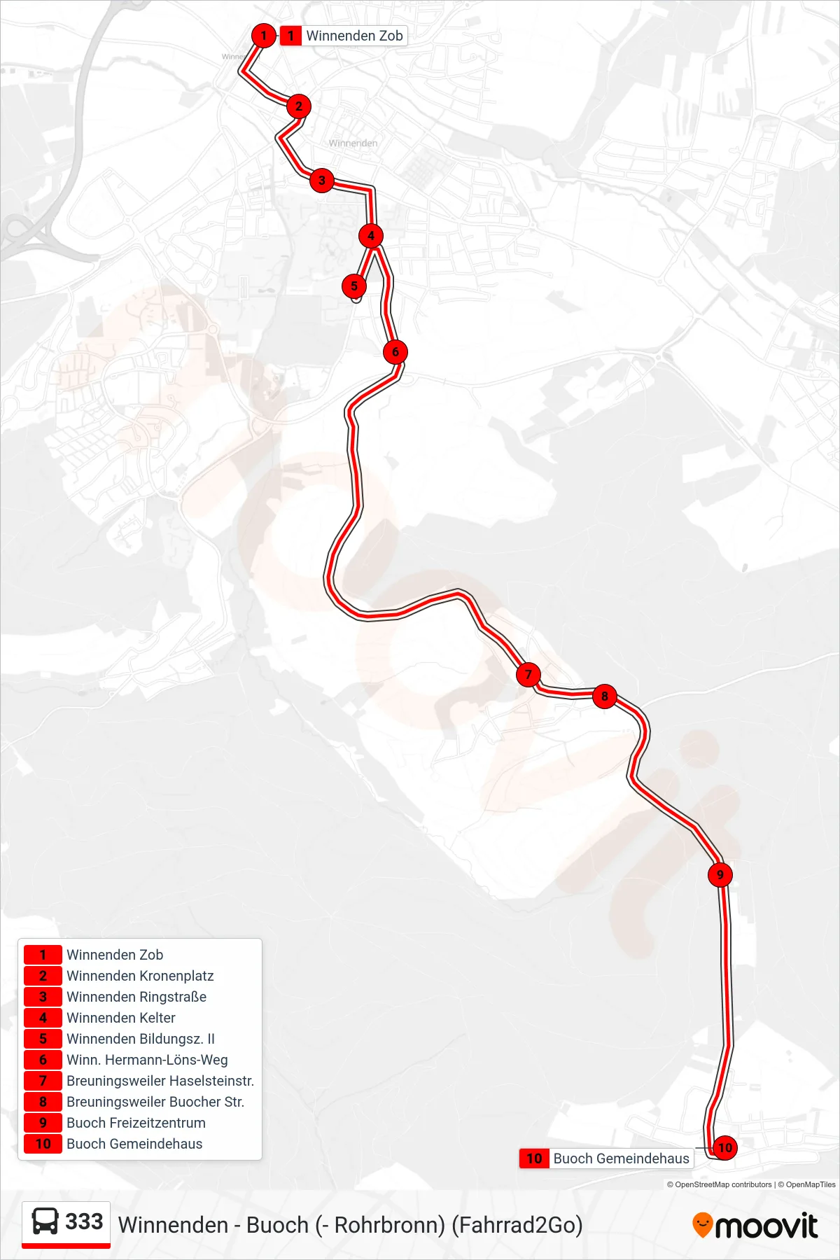 333 bus Line (Buoch Gemeindehaus) route and stops on a map