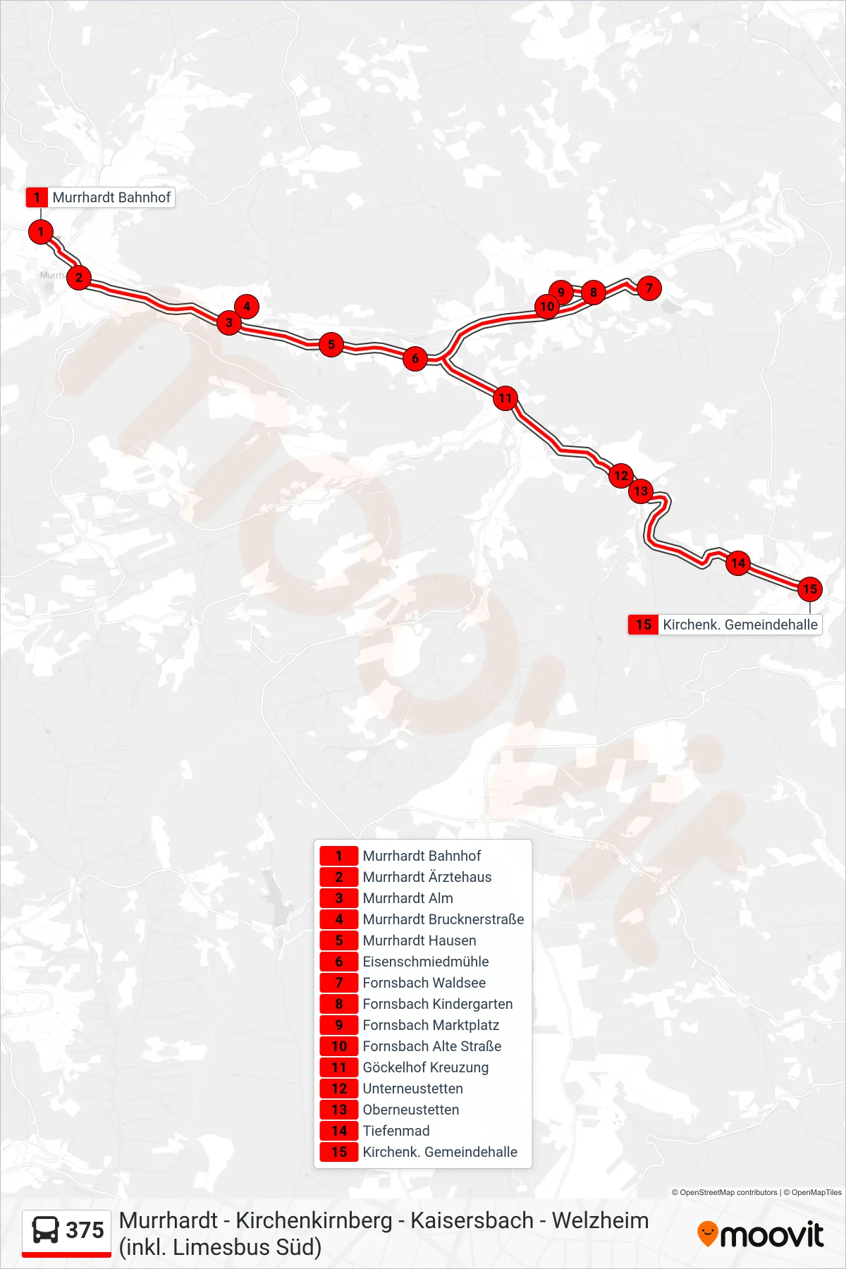 Linie 375 (Bus) Richtung Kirchenk. Gemeindehalle: Route und Haltestellen auf der Karte