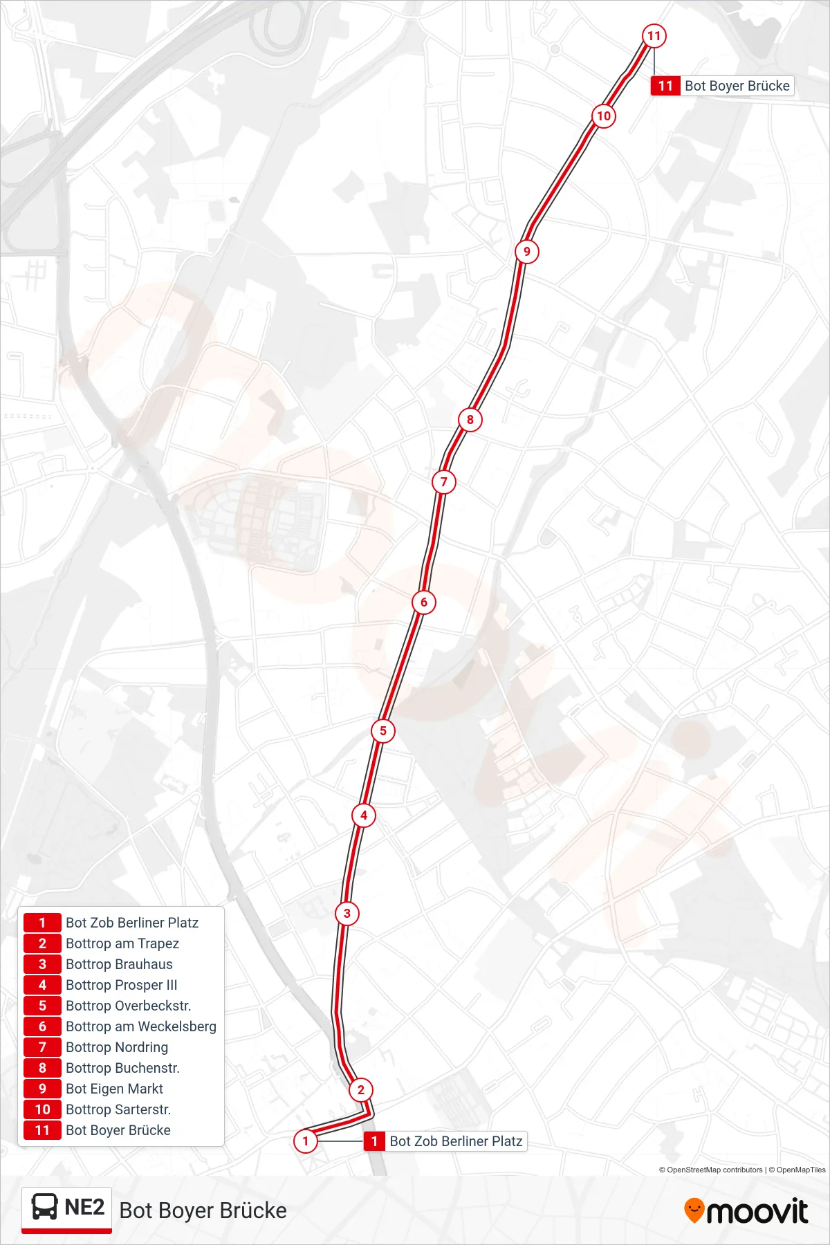 Linie NE2 (Bus) Richtung Bot Boyer Brücke: Route und Haltestellen auf der Karte