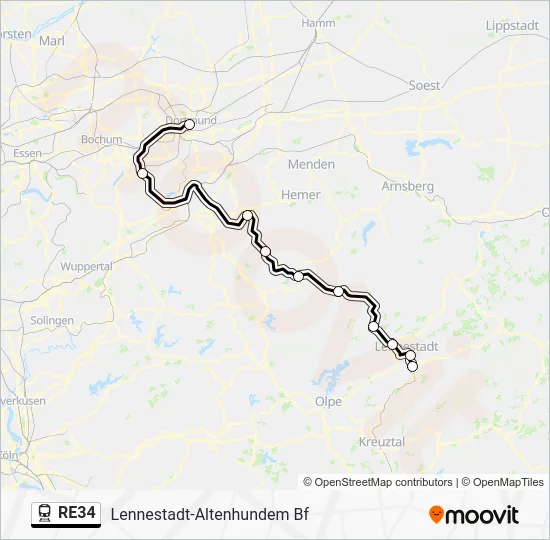 Поезд RE34: карта маршрута