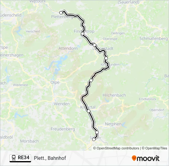 Поезд RE34: карта маршрута