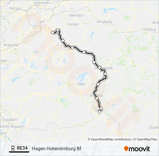 Поезд RE34: карта маршрута