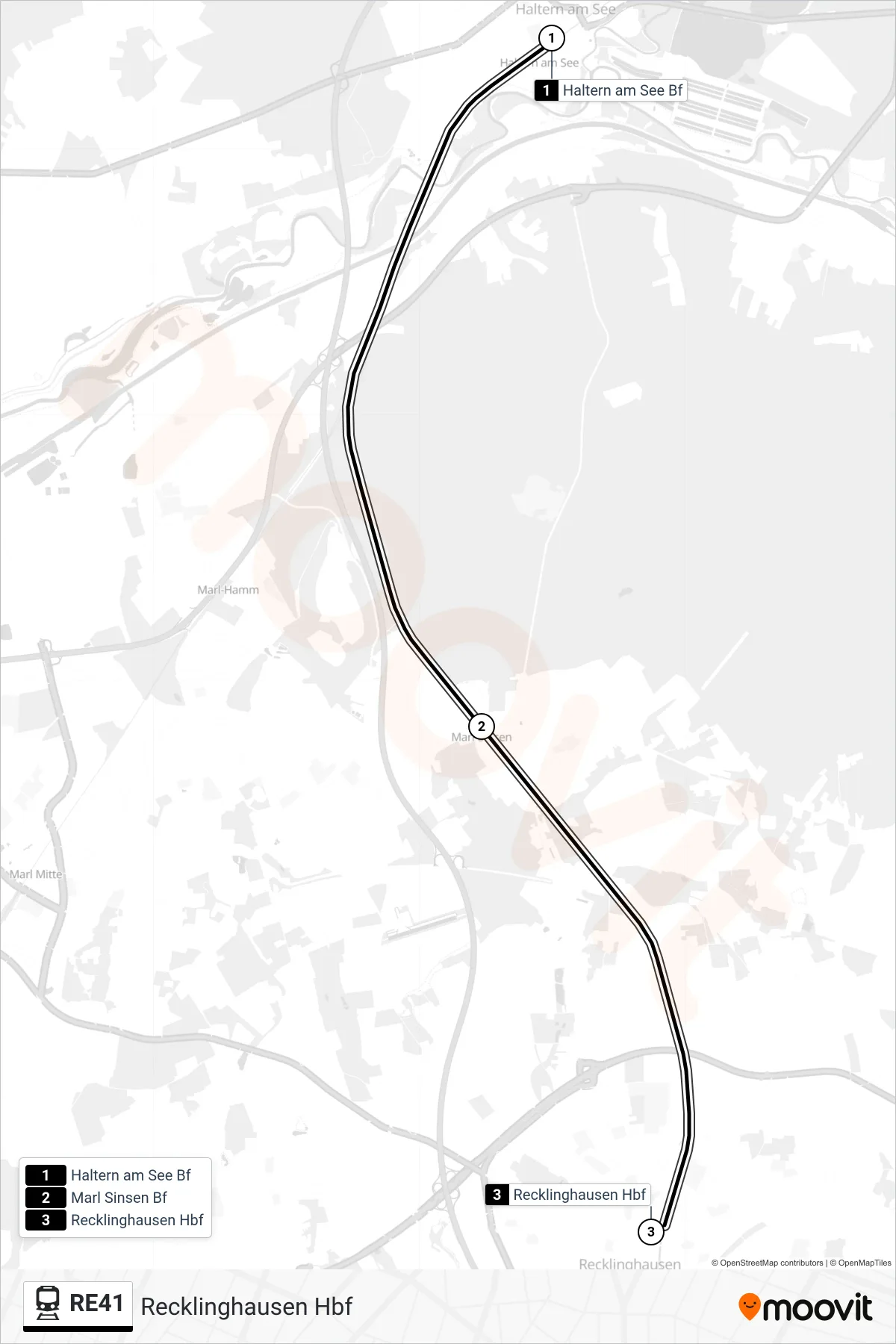 Linie RE41 (Bahn) Richtung Recklinghausen Hbf: Route und Haltestellen auf der Karte