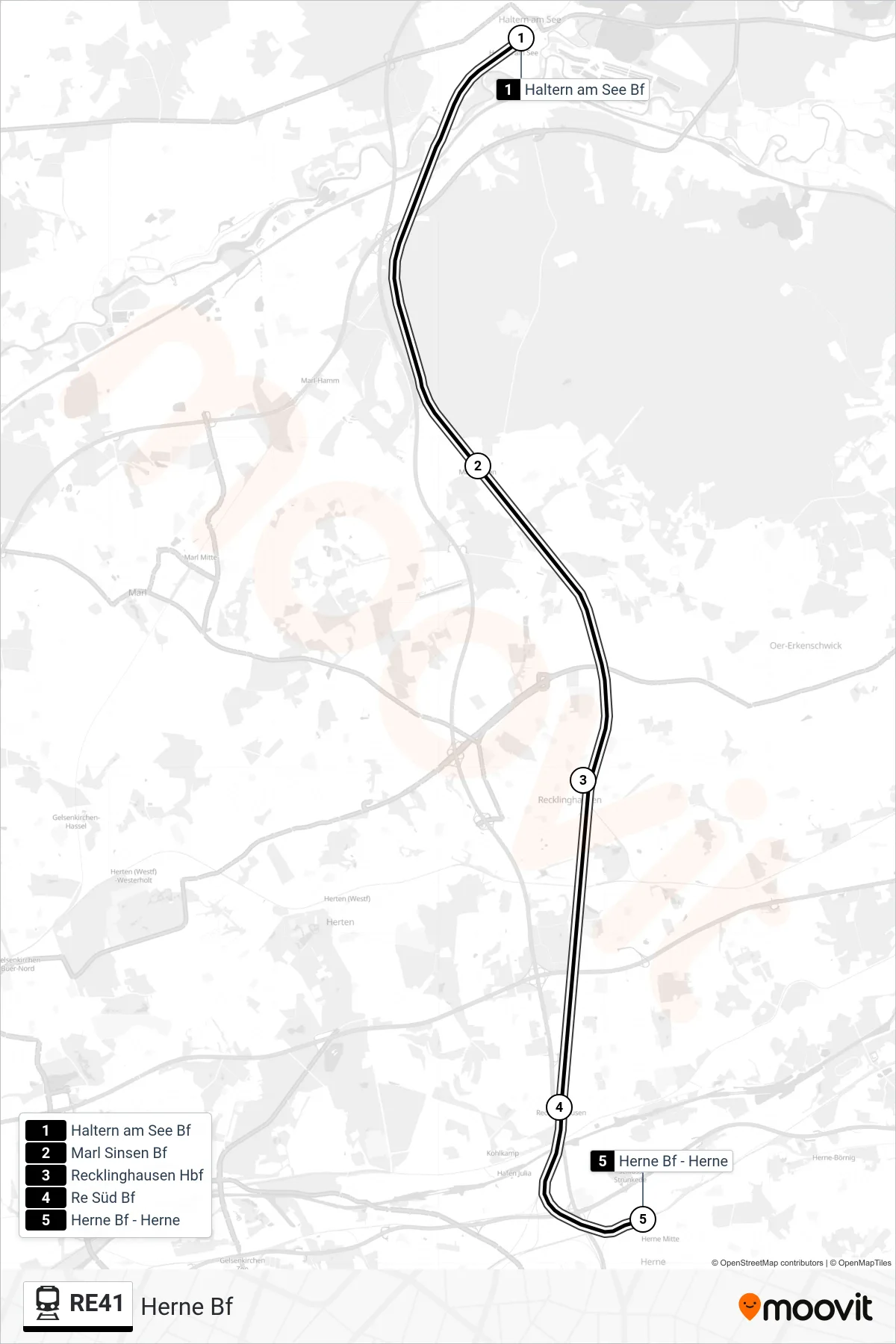 Linie RE41 (Bahn) Richtung Herne Bf: Route und Haltestellen auf der Karte