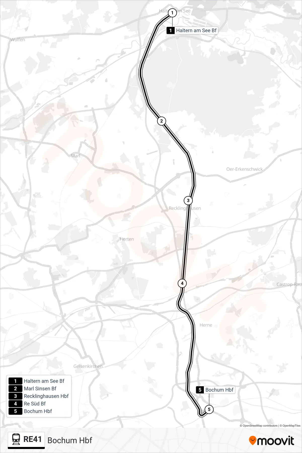 Linie RE41 (Bahn) Richtung Bochum Hbf: Route und Haltestellen auf der Karte