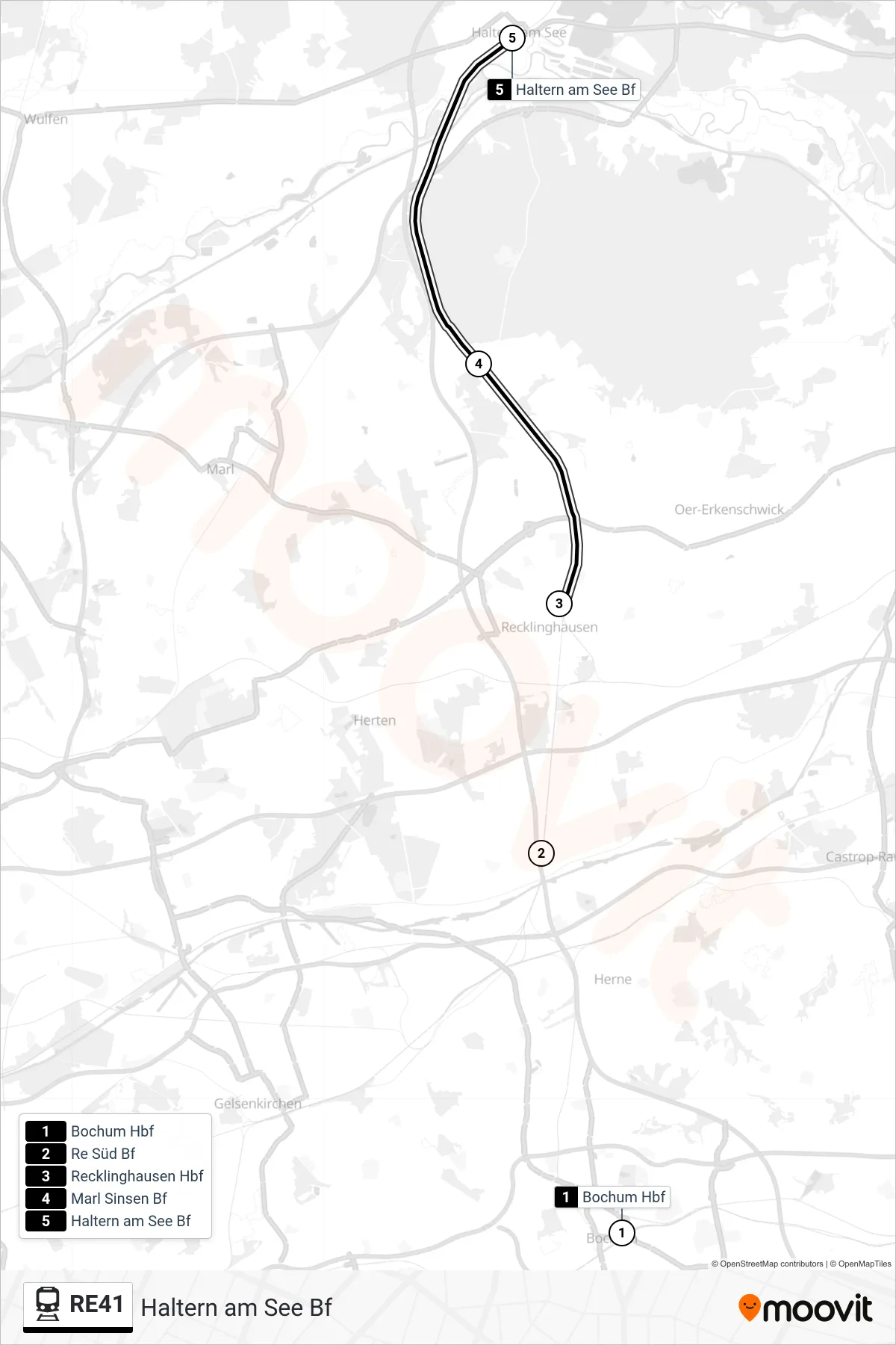 Linie RE41 (Bahn) Richtung Haltern am See Bf: Route und Haltestellen auf der Karte