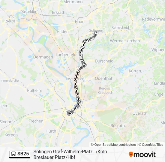 Автобус SB25: карта маршрута