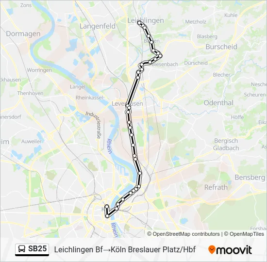 Автобус SB25: карта маршрута