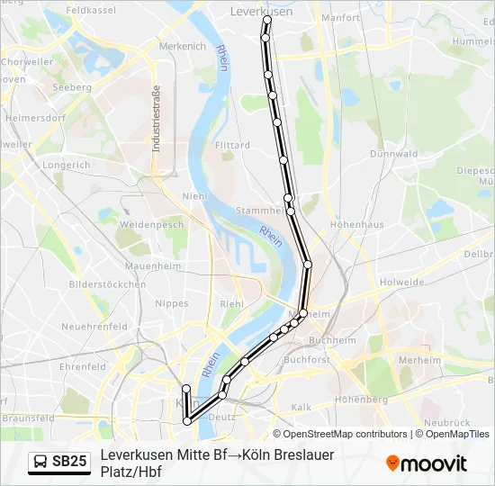 Автобус SB25: карта маршрута