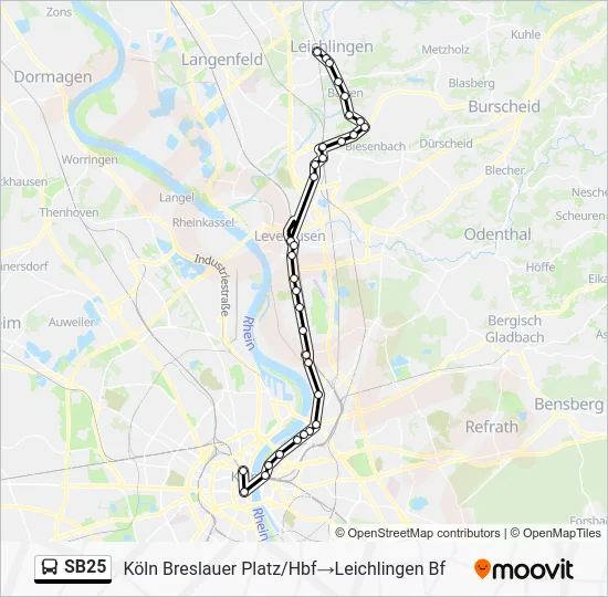 Автобус SB25: карта маршрута