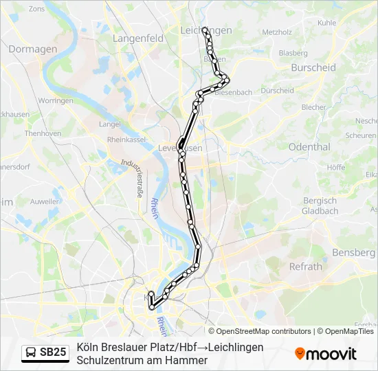 Автобус SB25: карта маршрута