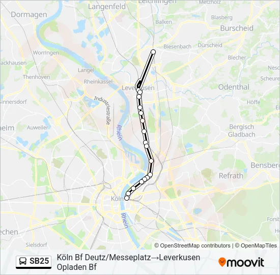 Автобус SB25: карта маршрута