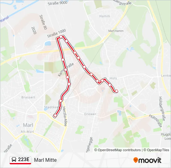 Автобус 223E: карта маршрута