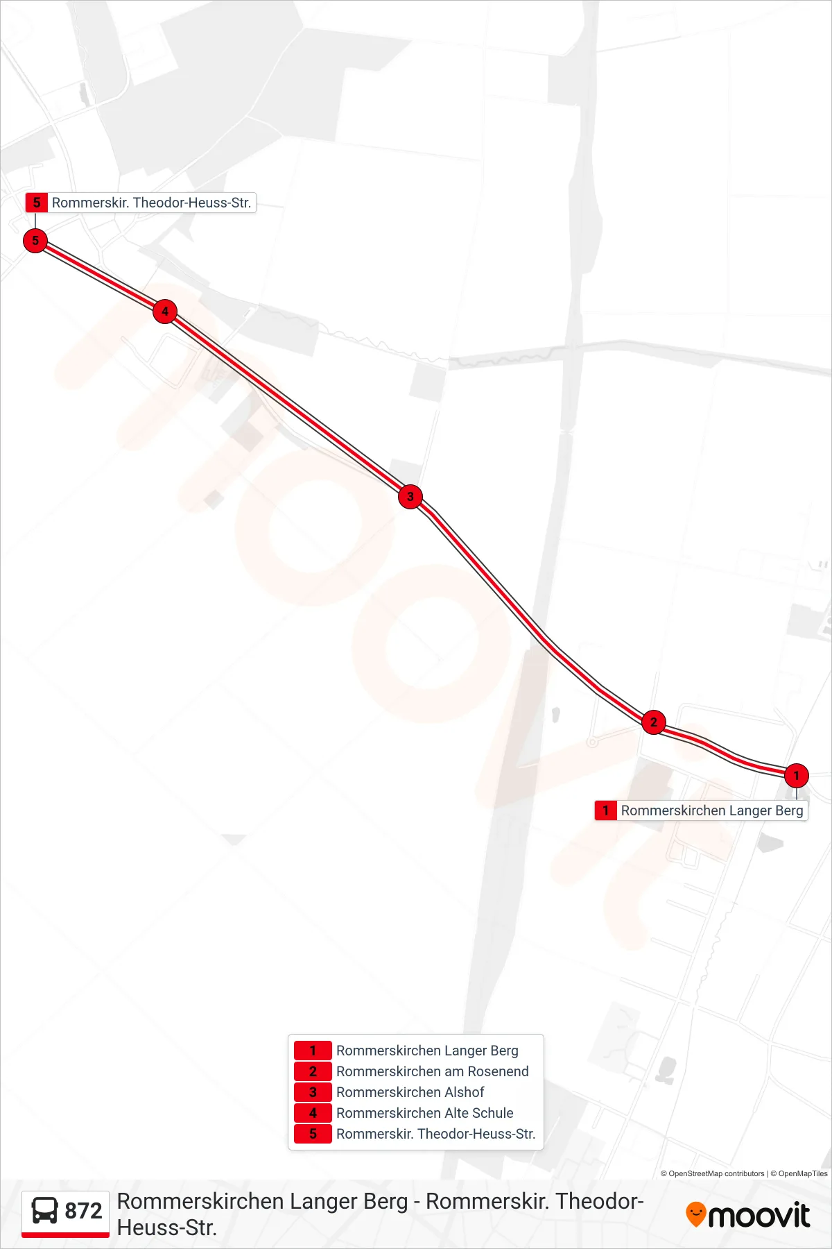 872 bus Line (Rommerskir. Theodor-Heuss-Str.) route and stops on a map
