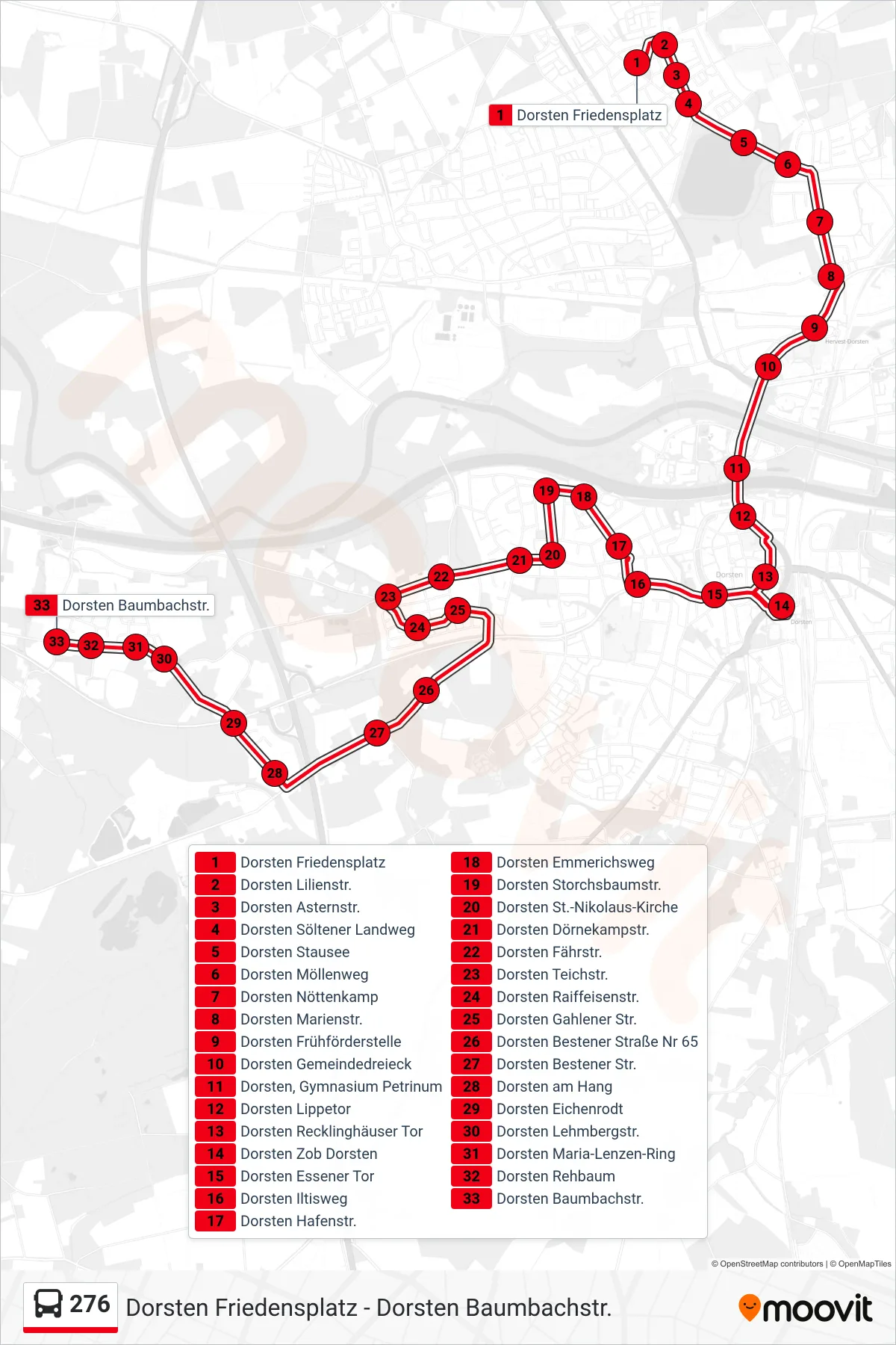 276 bus Line (Dorsten Baumbachstr.) route and stops on a map