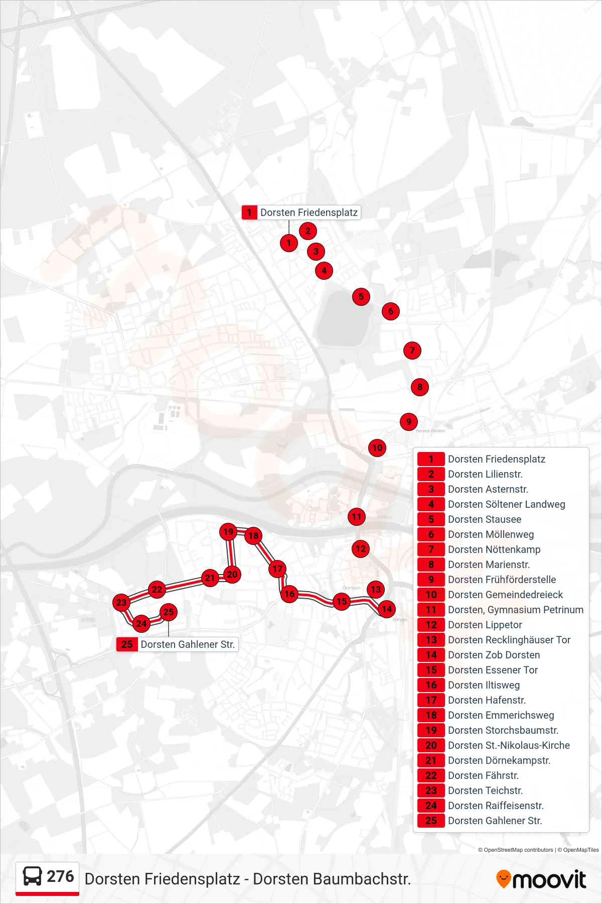 Linie 276 (Bus) Richtung Dorsten Gahlener Str.: Route und Haltestellen auf der Karte
