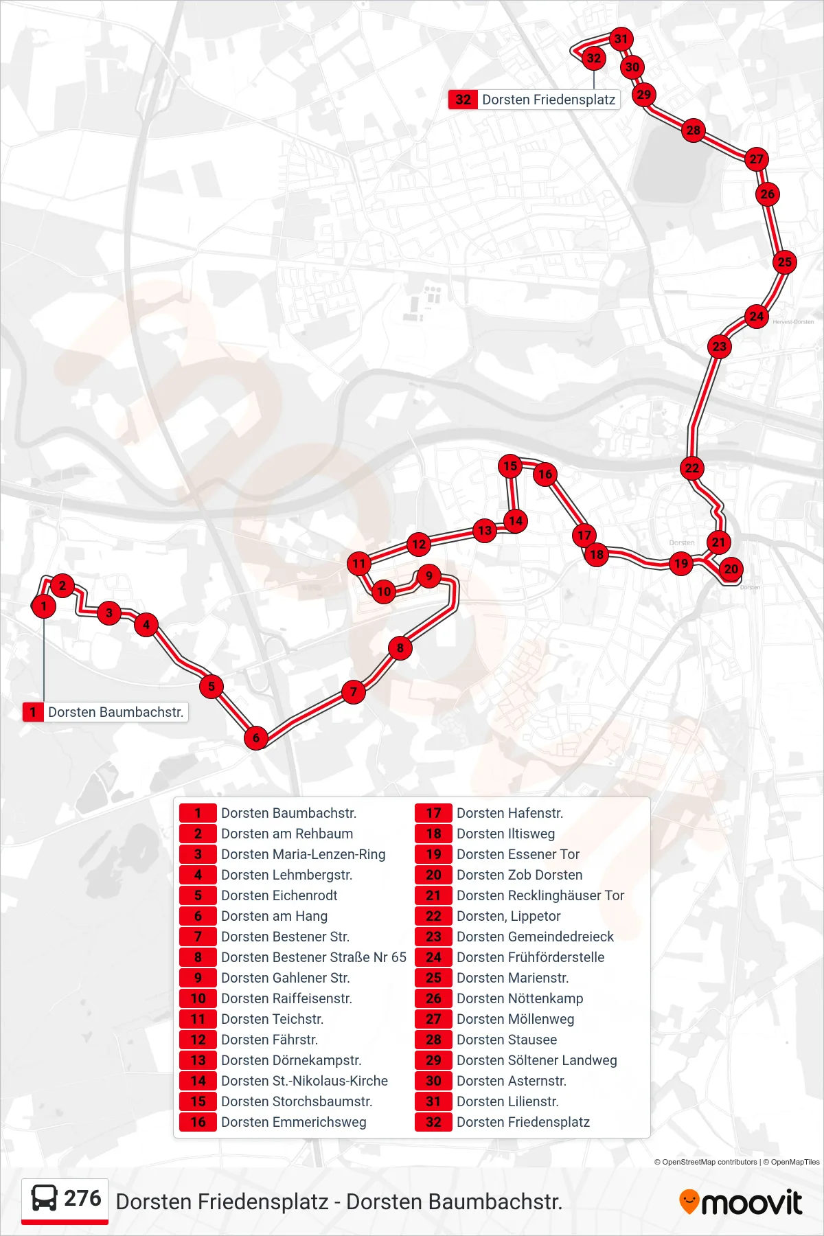 276 bus Line (Dorsten Friedensplatz) route and stops on a map
