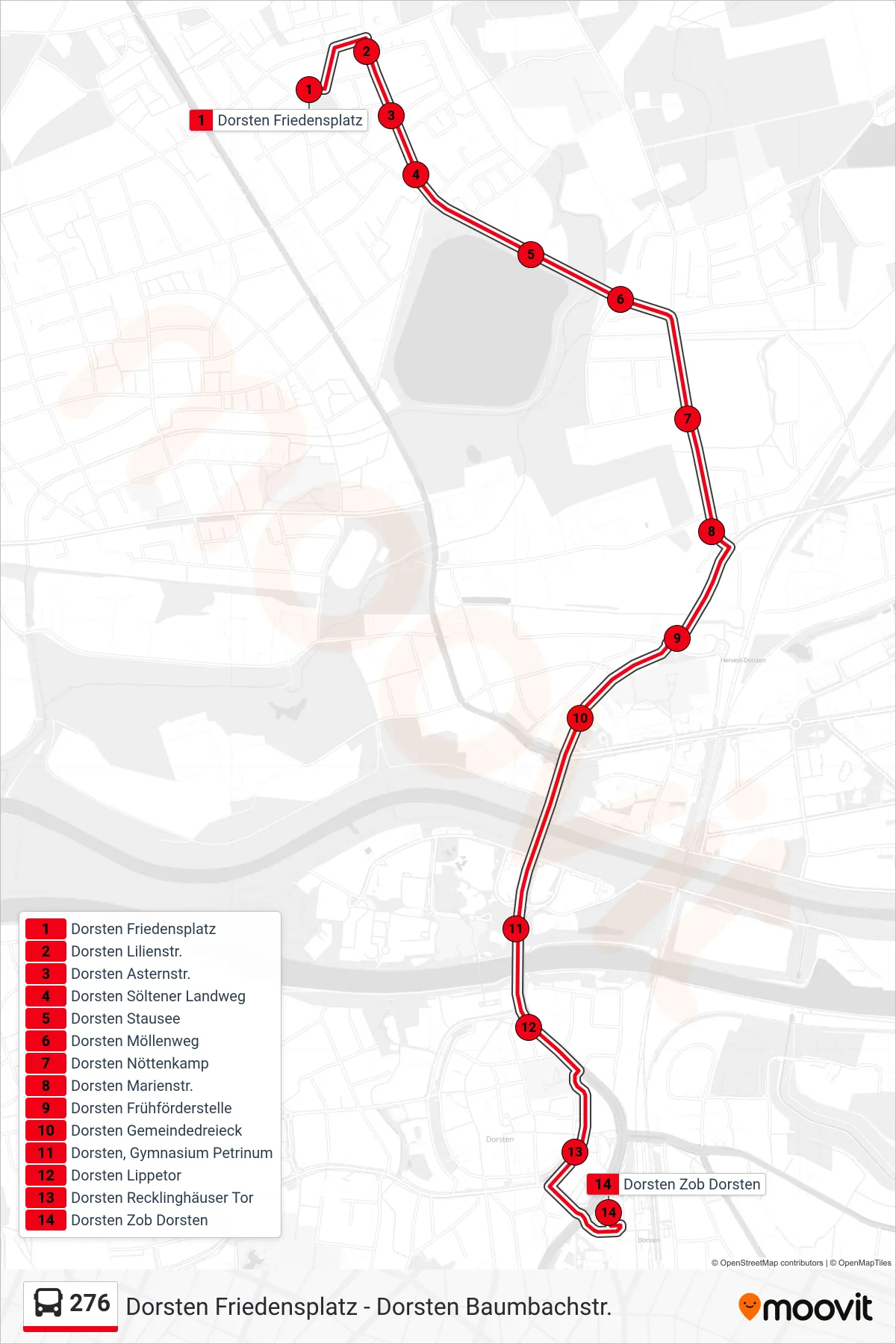 Linie 276 (Bus) Richtung Dorsten Zob Dorsten: Route und Haltestellen auf der Karte