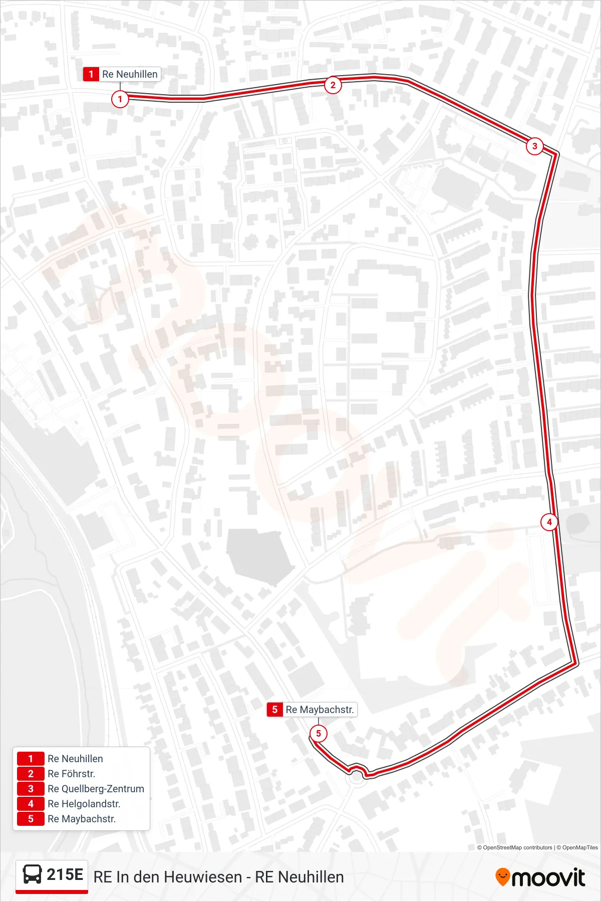 Linie 215E (Bus) Richtung Re Maybachstr.: Route und Haltestellen auf der Karte