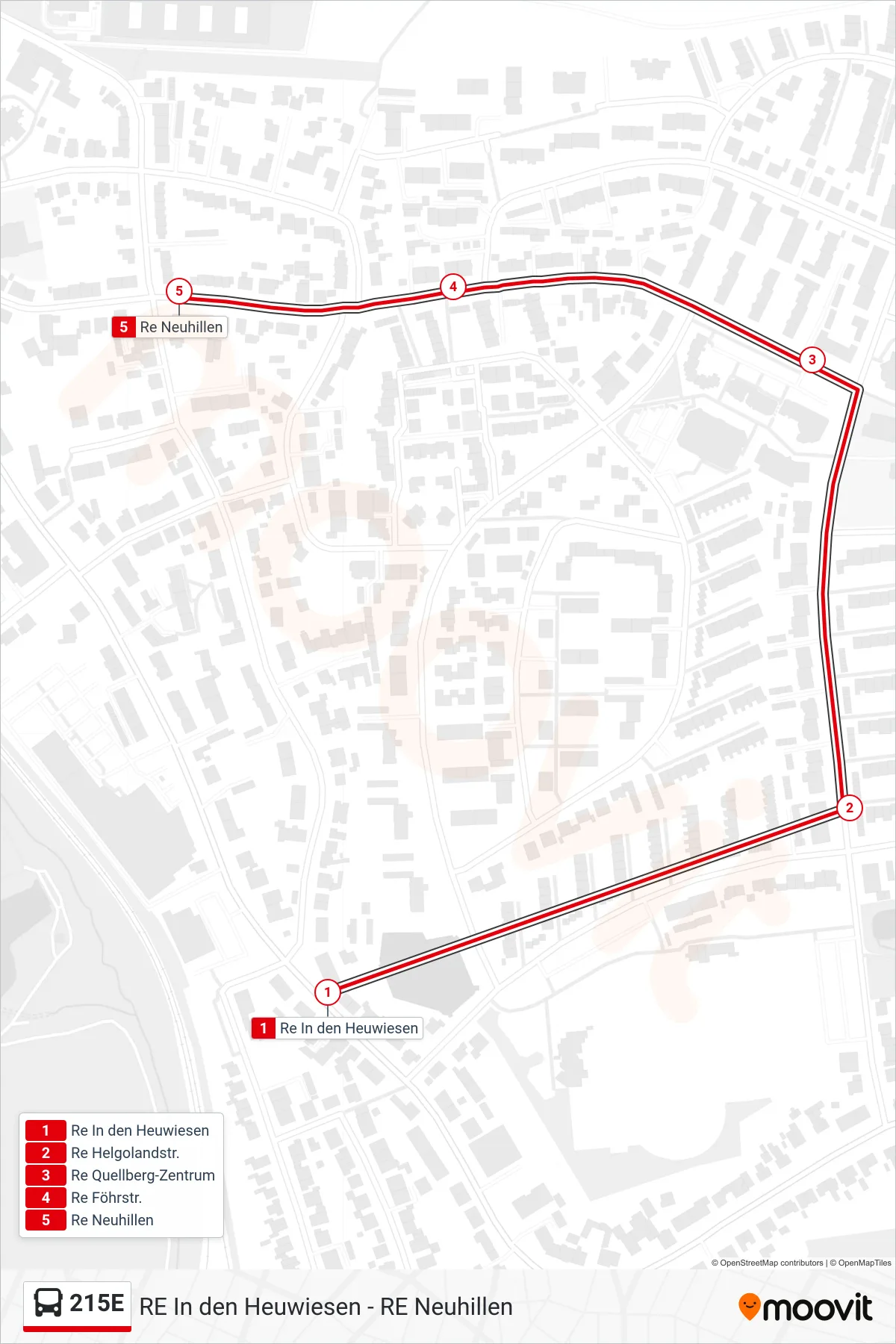 Linie 215E (Bus) Richtung Re Neuhillen: Route und Haltestellen auf der Karte