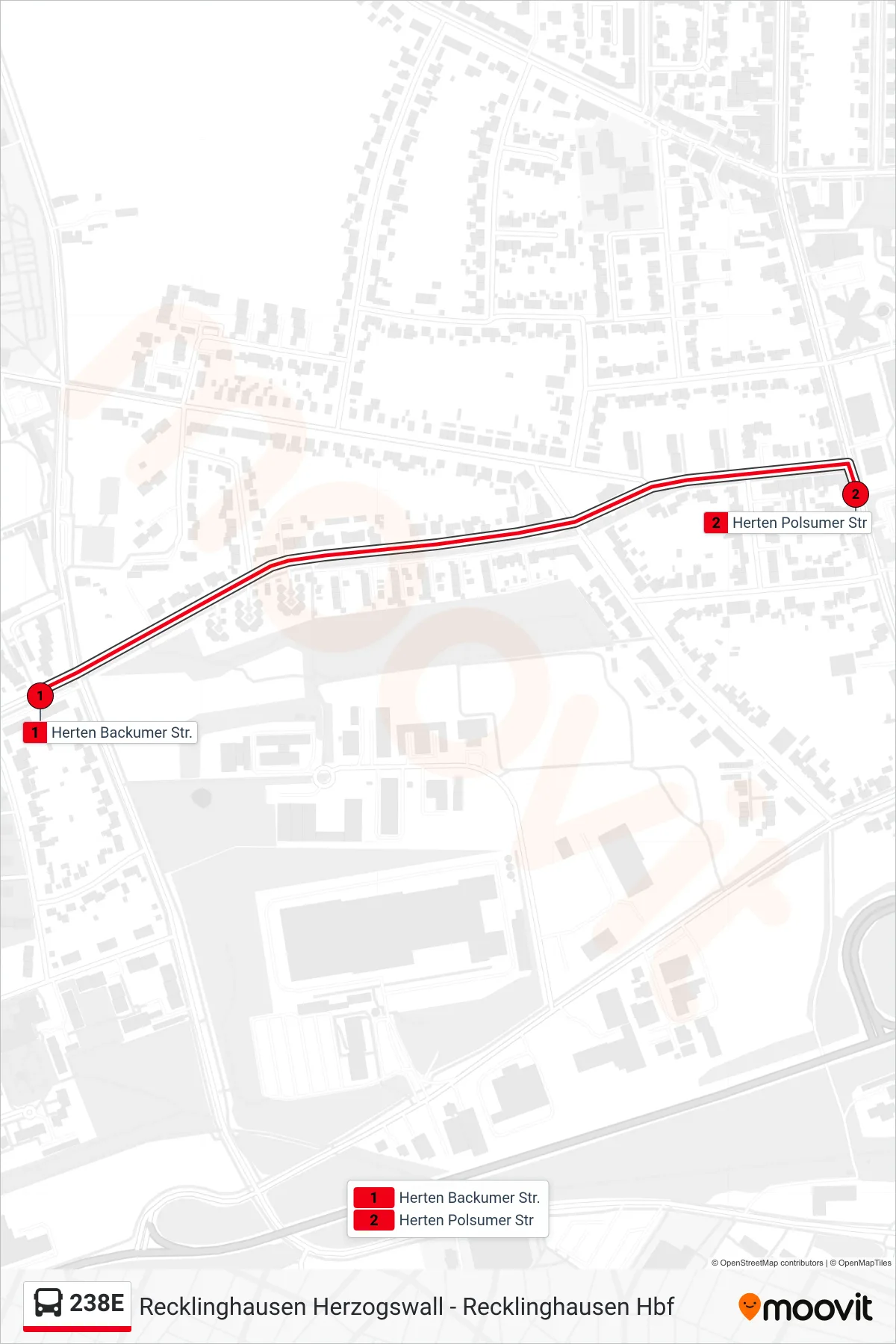 238E bus Line (Herten Polsumer Str) route and stops on a map