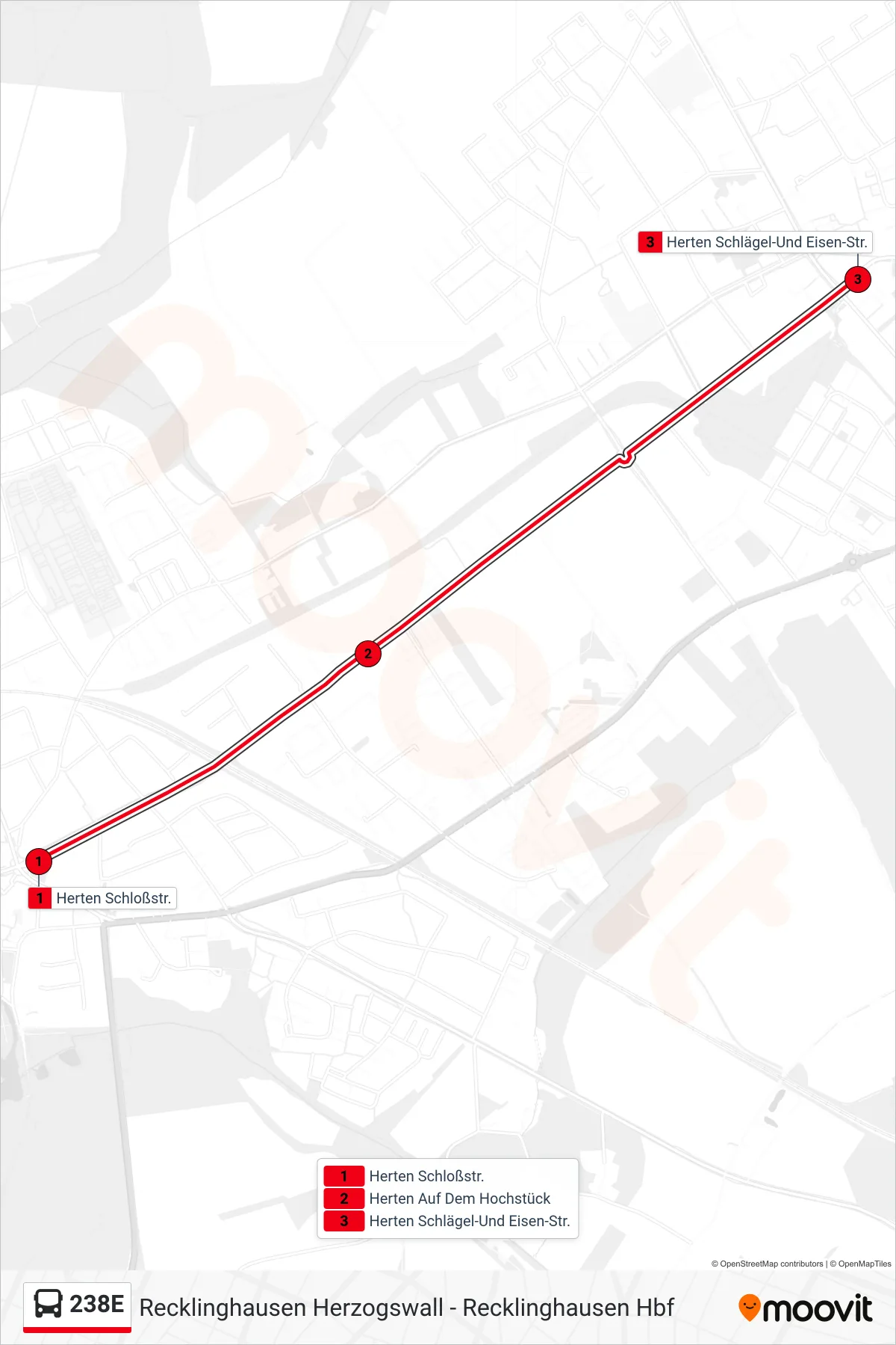 238E bus Line (Herten Schlägel-Und Eisen-Str.) route and stops on a map