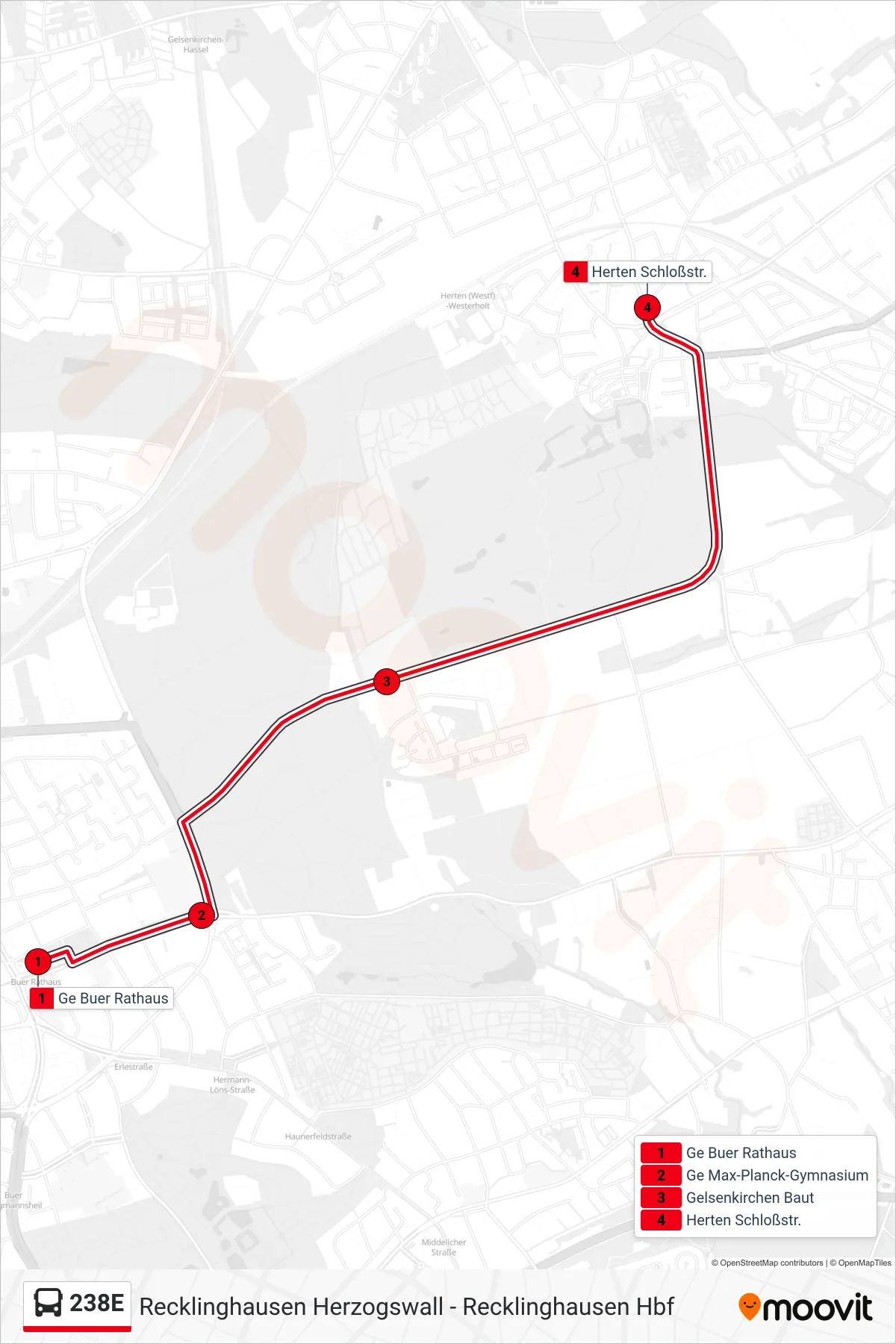 Linie 238E (Bus) Richtung Herten Schloßstr.: Route und Haltestellen auf der Karte