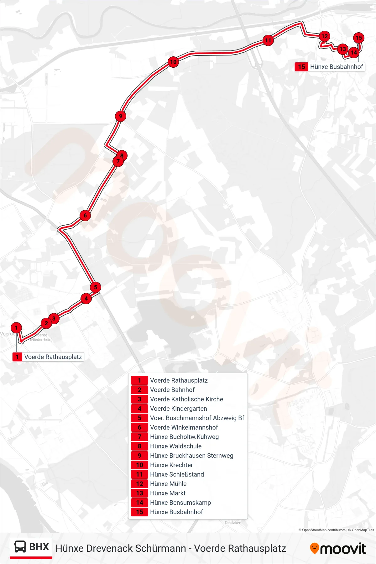 Linie BHX (Bus) Richtung Hünxe Busbahnhof: Route und Haltestellen auf der Karte
