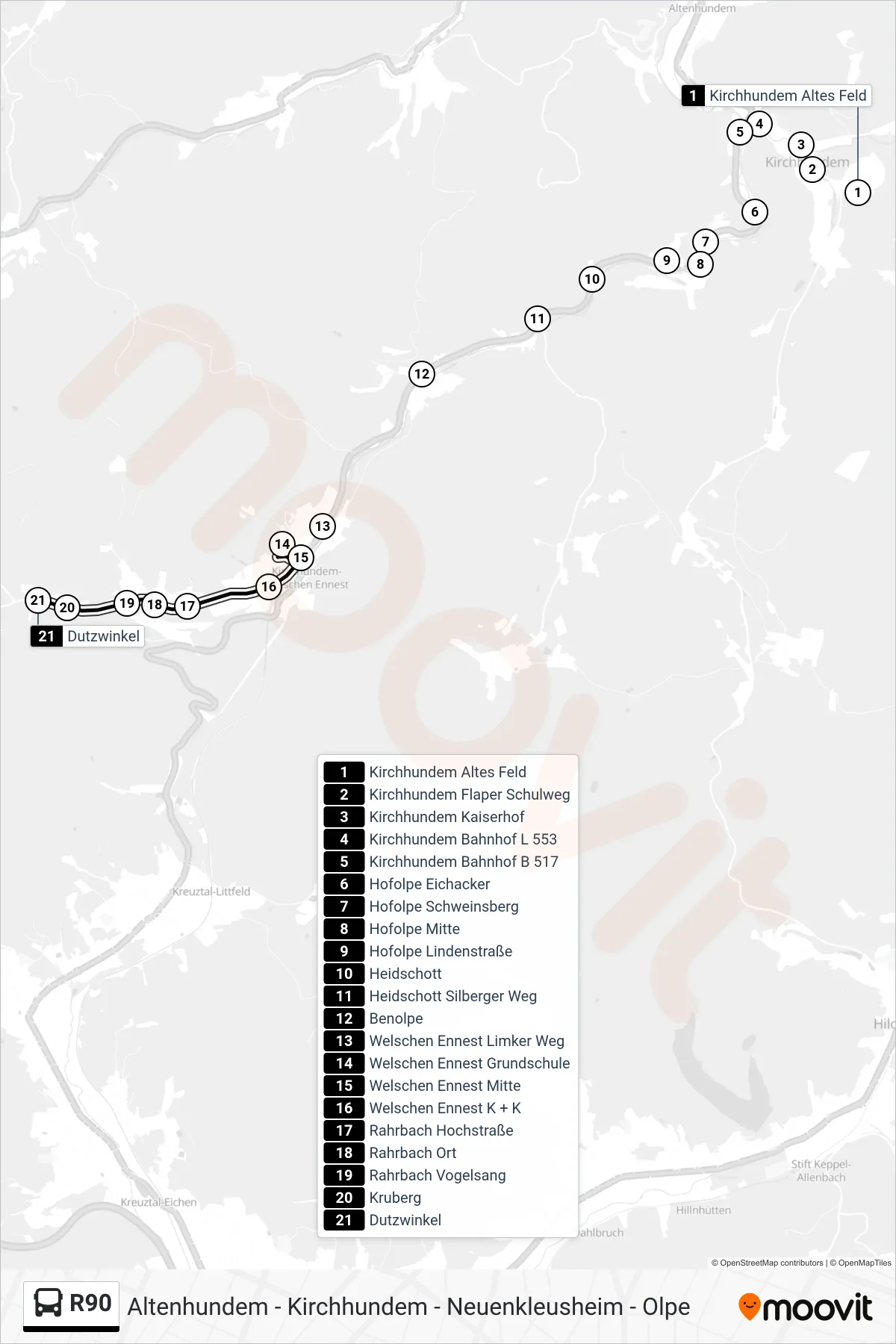 Linie R90 (Bus) Richtung Dutzwinkel: Route und Haltestellen auf der Karte