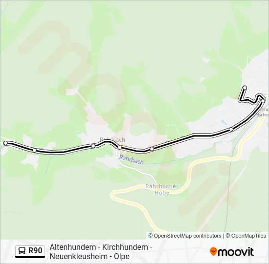Автобус R90: карта маршрута